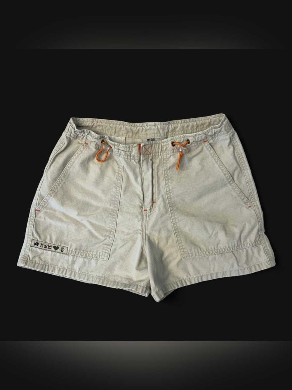 Y2K Preppy Light Tan Khaki Shorts w Orange Strings & Velcro Button by Mudd